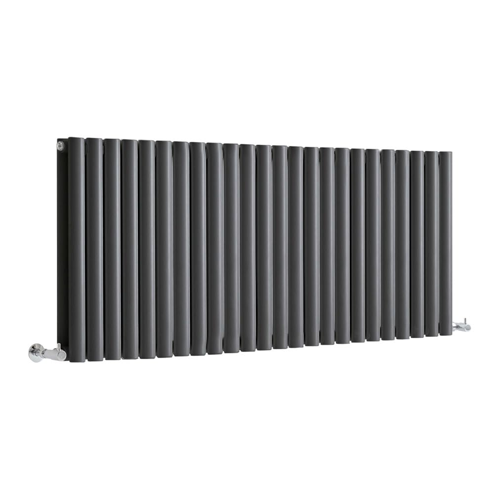 MILANO Anthracite Horizontal Double Oval Panel Radiator 595 x 1416mm