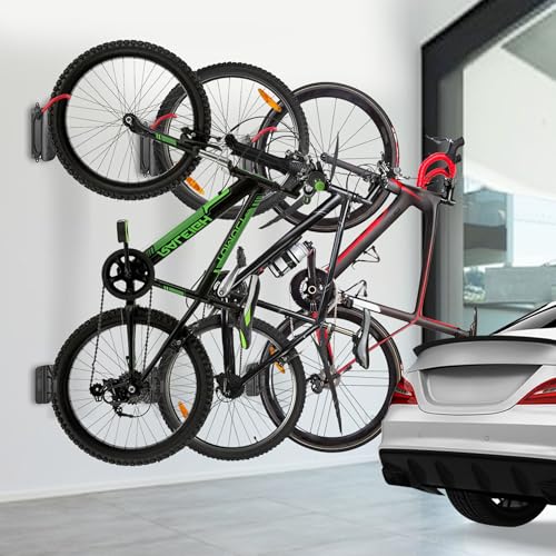 Mimoke Schwenkbare Fahrrad Wandhalterung Vertikaler Fahrradständer - Fahrradhalterung wand für die Garage - MTB & Rennrad (Rot Haken, 1 Stück)