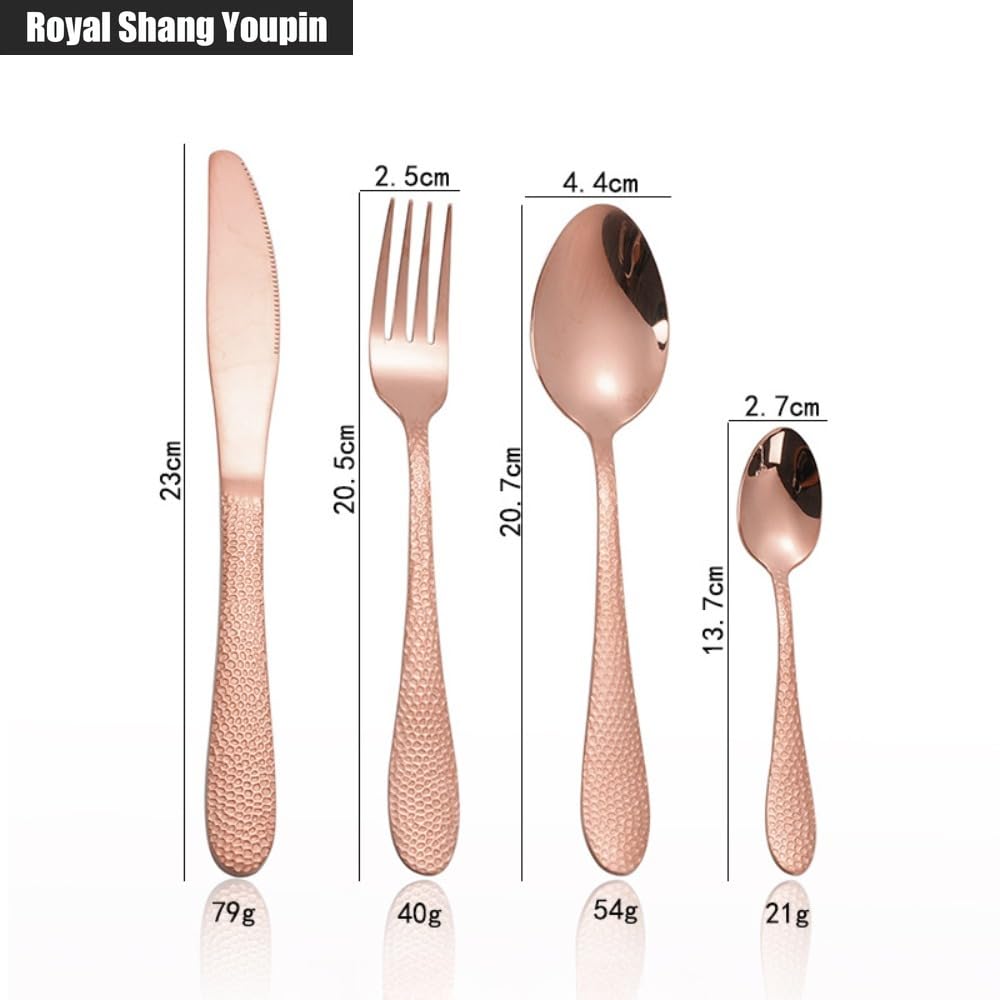 Hammer Strike Modello in Pelle Di Serpente Maniglia Da Cucina Acciaio Inossidabile Posate Stoviglie Posate Set Coltello Da Bistecca Forchetta Cucchiaio Cucchiaino (Oro rosa,20 pezzi)
