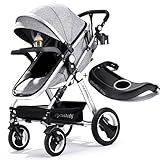 cynebaby Infant Toddler Baby Stroller Carriage Compact Pram Strollers add Tray (Black)