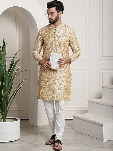 Image of SOJANYA (Since 1958 Men's Silk Blend Printed Kurta and Churidar Pyjama Set