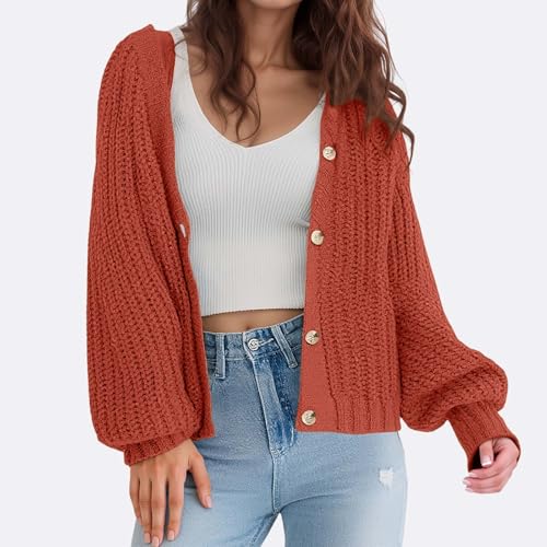 Chunky Knit Sweaters for Women 2025 Fashion Long Sleeve Button Lightweight Loose Fit Cardigan Solid Color Comfort Soft Coats2