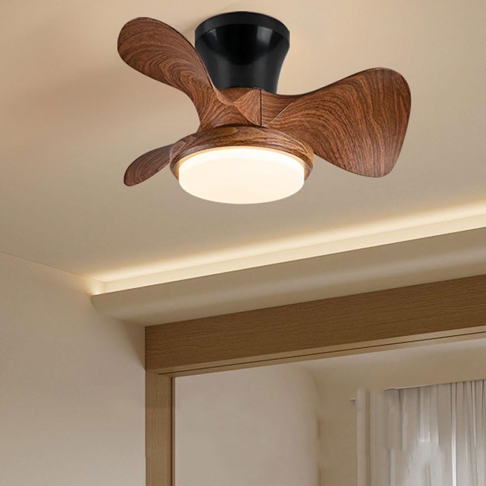 Nowoczesny niskoprofilowy wentylator sufitowy 55 cm ze światłem, ściemniana dioda LED 30 W, cicha, 3-ostrzowa konstrukcja, 6-biegowy pilot zdalnego sterowania, odwracalny do sypialni dziecięcej i