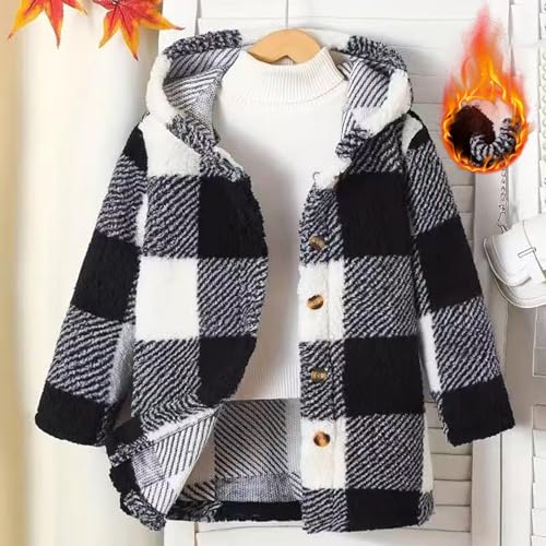 Girls Boys Button Up Hooded Fuzzy Jacket Plaid Long Sleeve Warm Fleece Sherpa Hoodie Kids Casual Daily Winter Outwear4