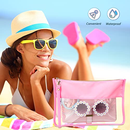 Sanwuta 3 Pcs Clear Zipper Pouches - Nylon Makeup Bags Cosmetic Travel Toiletry with Zipper, Preppy PVC Flat Pouch for Women Girls(Pink, Green, Blue)3