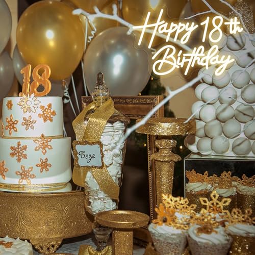 Image of Happy 18th Birthday Neon Sign For Birthday Party16.5 inch*10.5 inch Neon Happy Birthday Led Neon Light For Party Backdrop Wall Decor With Dimmable Switch Birthday Light Up Sign Birthday Gift
