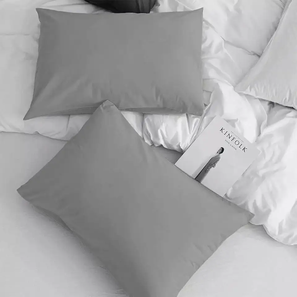 Par de Fronhas Premium na Cor Cinza, em Tecido Percal Flex 400 Fios-FS