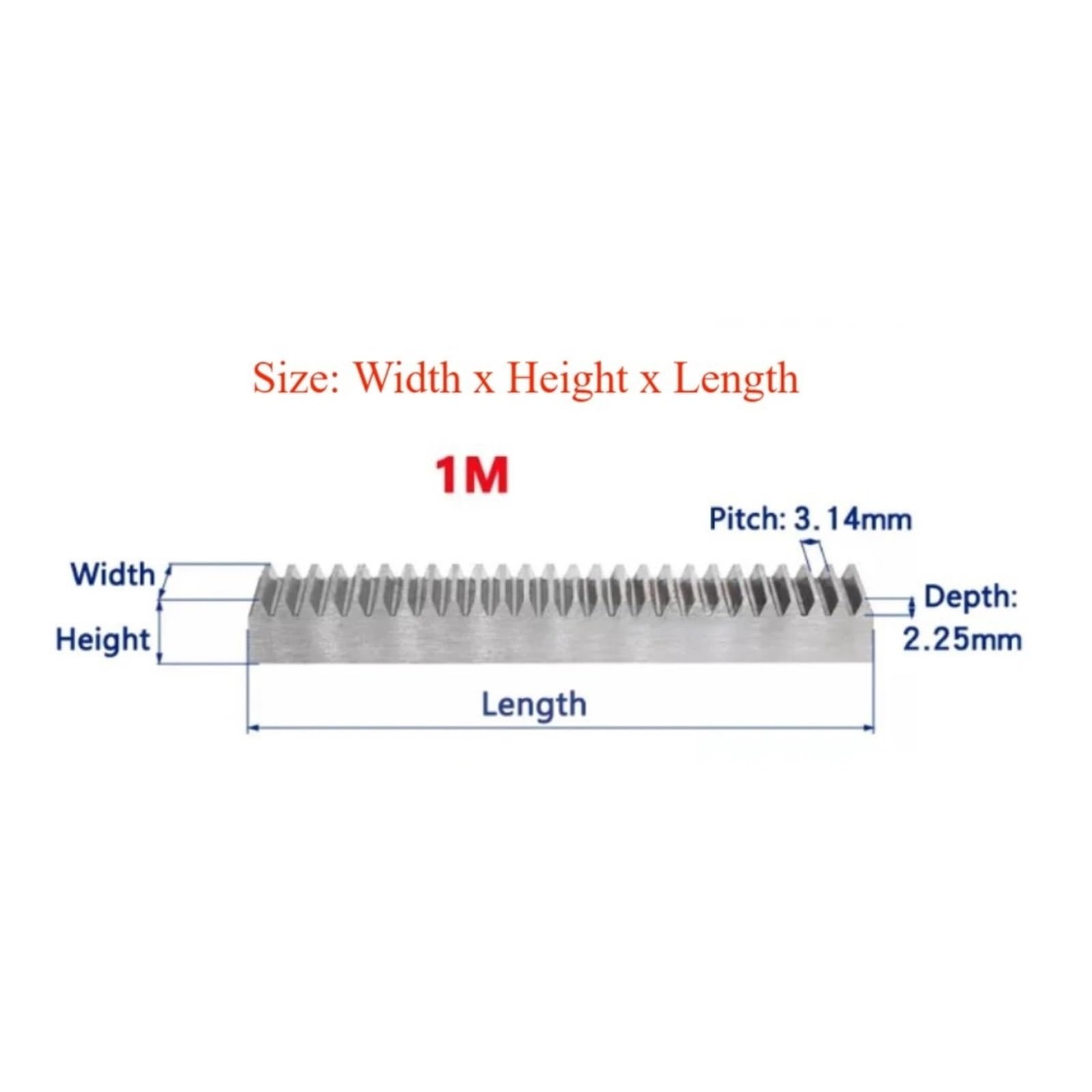 Zębatka ze stali nierdzewnej, moduł 0,5/1, napęd z prostymi zębami, 300 mm do zastosowań precyzyjnych(0.5mod 5x8mm)