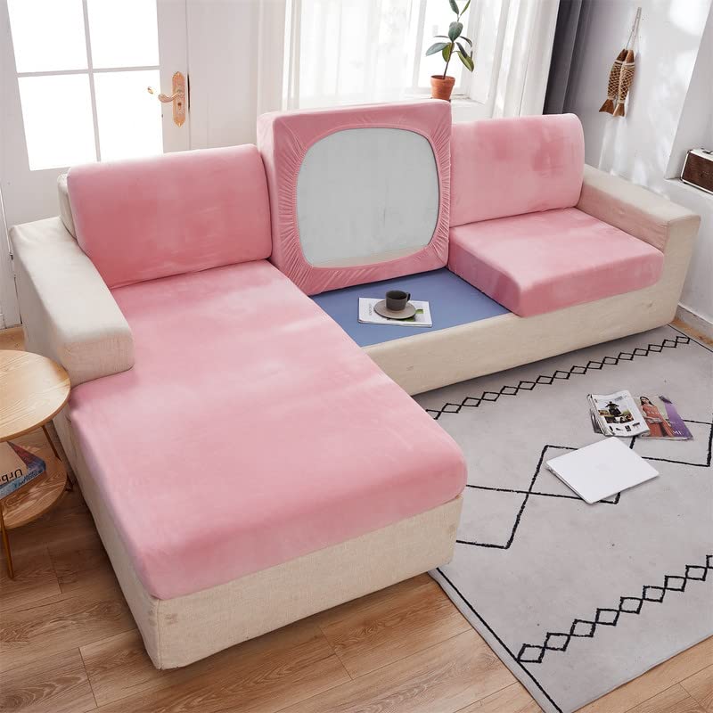 MINGPINHUIUS Soft Velvet Sofa Cushion Cover - Stretch Anti-Slip Sofa Cover Couch Cushion Covers for Sectional Sofa L Shape, Sofa Cushion Slipcover Furniture Protector (Pink, M Back Cover) â image 1