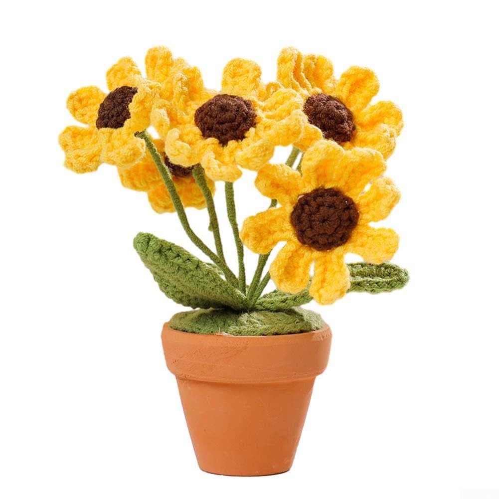 Fiori in vaso all'uncinetto, fatti a mano all'uncinetto, fiori lavorati a mano in vaso, per casa, ufficio, scrivania (giallo