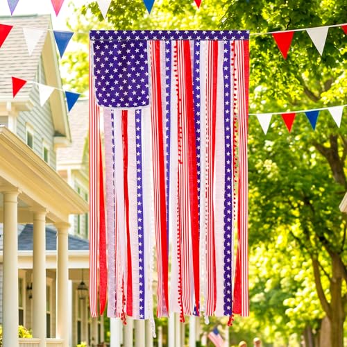 4th of July Decorations - Vintage American Rag Flag Banner 4 x 2.3 Ft - Patriotic Stars Stripes Ribbon Flag for Independence Memorial Day 250th Anniversary Door Wall Yard Indoor Outdoor Decor