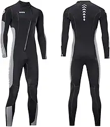Roupa de mergulho ZCCO 3 mm de neoprene, zíper frontal, corpo inteiro para homens e mulheres, uma peça para snorkeling, mergulho mergulho, natação, surfe, Black+Grey, Men's 4XL