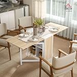 HOMCOM Folding Dining Table for 4 People, 67" Space Saving Drop Leaf Table with Storage Shelves for Small Spaces, Kitchen, Dining Room, Oak