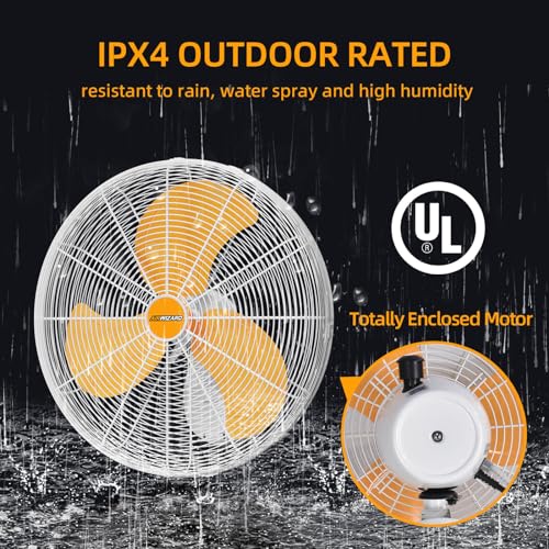 High Velocity 20 Inch IPX4 Waterproof Outdoor Wall Fan, 4750 CFM, 3 Speed, Adjustable Tilt
