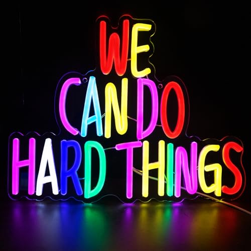 Image of We Can Do Hard Things Neon Sign, Letter Neon Signs for Wall Decor Dimmable Light up Sign, Classroom Wedding Kids Room Store Home Neon Decor 13.39 x 10.63 inch