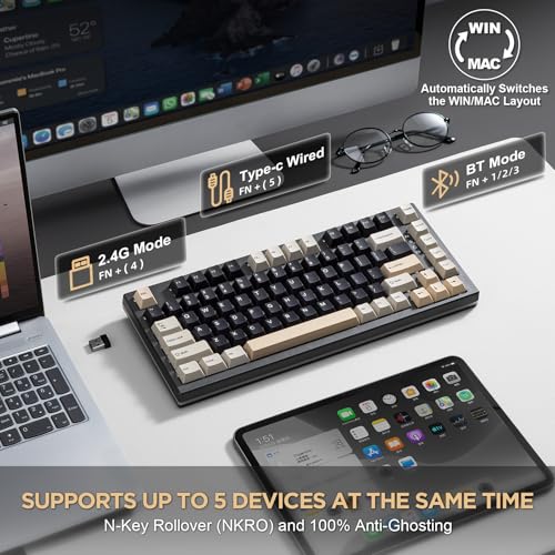 Image of YUNZII YZ75 75% Hot Swappable Wireless Gaming Mechanical Keyboard, RGB Backlights, BT5.0 /2.4G /USB-C, Dye Sub PBT Keycaps for Linux /Win /Mac(Gateron G Pro Yellow, Black)