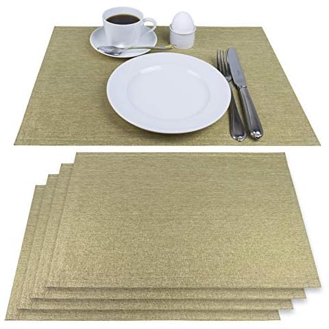 Delindo Lifestyle® Mondän Gold Glitter Place Mats for Parties and Christmas, Set of 4 Cover