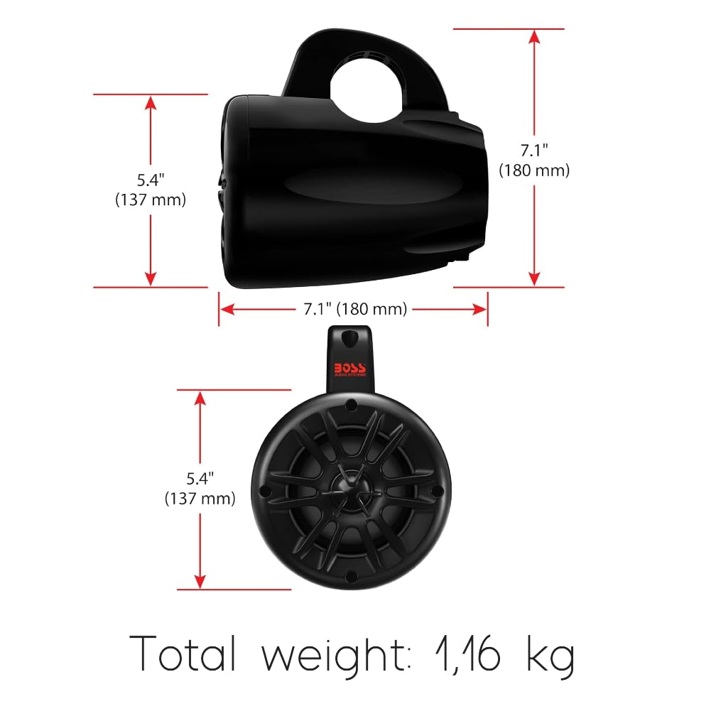 KIT Set pour Boss Audio Systems MRWT40 2 Haut-parleurs waketower Marins 2 Voies Noirs, utv Roll Bar, 10 cm 100 mm 4", 200 Watts rms 400 Watts Max, 4 ohms, étanches, pour Bateaux, par Paire