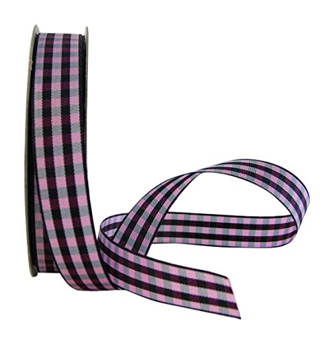 Ribbon Bazaar Taffeta Gingham Check 5/8 inch Black & Pink by The Yard Ribbon
