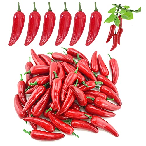 50 Stück Simulation Chili Künstliche Pfeffer Lebensechte Gefälschte Gemüse Geeignet zum Dekorieren von Häusern, Geschäften, Lebensmittelgeschäften, Obstgeschäften, Bäckereien(rot) Cover