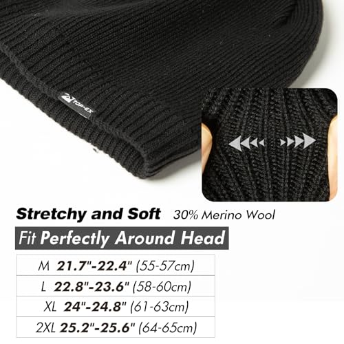 Image of Oversized L /XL /XXL DryKnit Waterproof Merino Wool Blend Beanie Fleece Lined Knit Hat for All-Weather Winter