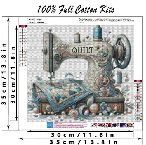 Image of Sewing Machine Stamped Cross Stitch Kits - Vintage Sewing Machine Counted Cross Stitch Kits for Adults, Needlepoint Cross-Stitch Patterns Dimensions Needlecrafts Embroidery Kits 13.7x13.7 Inches