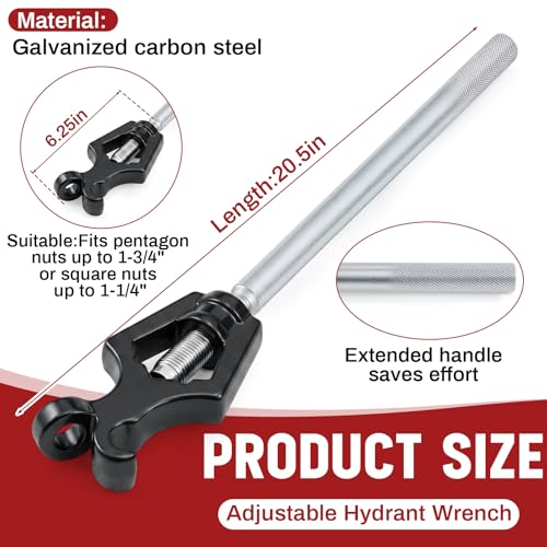 Image of Tandefio 1 Pcs Fire Hydrant Wrench, Pentagon 1-3 /4 inch /square 1-1 /4 inch, Black
