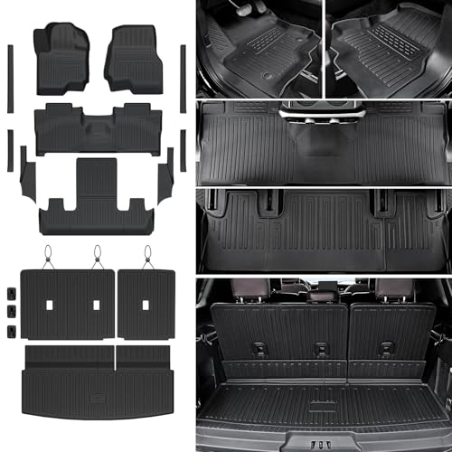 JOULARISE Floor Mats Cargo Mat for 2018-2024 Ford Expedition 7 Seats Captain Chairs(Not for Max or L Model) All Weather TPE Cargo Liner Backrest Mats Door Sill Protectors Car Accessories