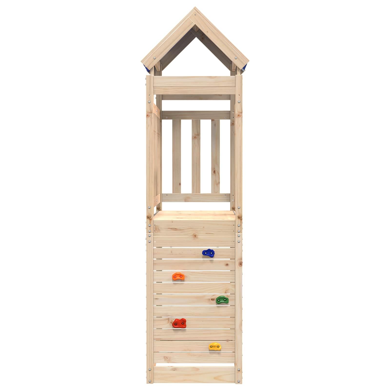 Spielturm 110,5 x 52,5 x 215 cm aus Massivem Kiefernholz, Braun, mit Schaukel und Rutsche für den Garten