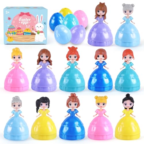 Uiseba 12 PCS Princess Prefilled Easter Eggs Easter Basket Stuffer Hunt Gifts for Kids Classroom Prize and Party Favors