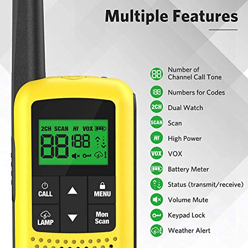 Walkie Talkies For Adults - Cotre Rechargeable Walkie Talkies With 2662 Channels, Up To 32 Miles Long Range Walkie Talkies, Noaa & Weather Alerts, Vox & Scan, Led Lamplight, Yellow(4 Pack) #TOP2