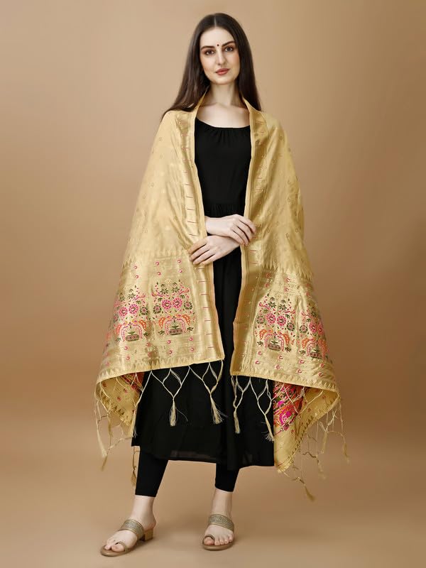 Image of DEVANGI Women's Woven Banarasi Silk Dupatta /Chunni For Women, Floral Print 1 Meter Wide and 2.3 Meter Length Printed Designer Dupatta /Chunni For Girls