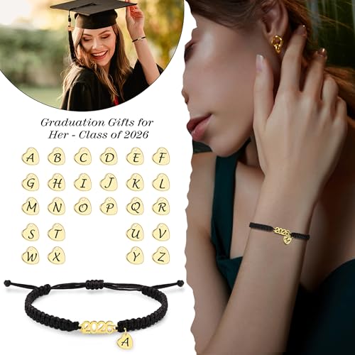 Image of Graduation Gifts for Her 2026 Initial Bracelets for Women High School College Graduation Gifts for Teen 5th 8th Grade Masters Degree Letter A-Z Bracelet Daughter Granddaughter Girlfriend Jewelry