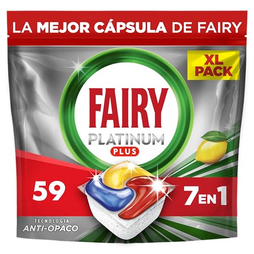 Fairy Platinum Plus Cápsulas De Lavavajillas Todo En Uno Limón, 59 Cápsulas, El embalaje puede variar
