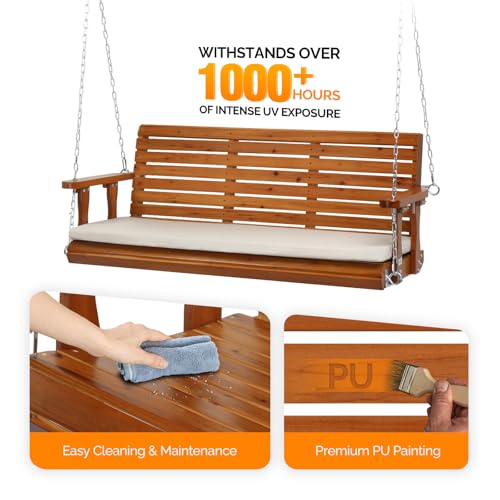Image of VINGLI 5 FT Heavy Duty Porch Swing with Cushion, 880 LBS Wooden, Brown