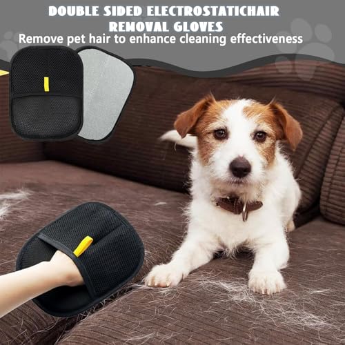 CHIHOLEN 2 Stück Fellmagnet Handschuh - Doppelseitiger Tierhaarentferner Handschuh mit Statischer Elektrizität - Perfekt für Katzen, Hunde und Haustiere mit Langem, Kurzem oder Lockigem Fell