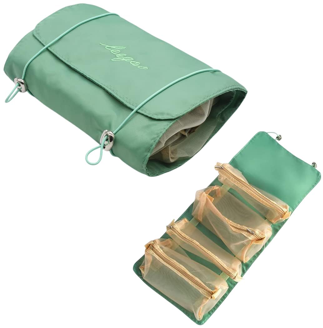 Nylon 4 in 1 Travel Toiletry Makeup Cosmetic Organizer Pouch Bag Travel Storage Organizer Bags Pouches Kit for Men and Women Makeup Essentials Bag (Green)-image-18