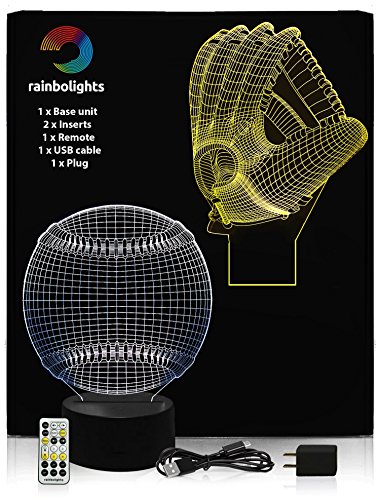 Baseball Gifts 3D Illusion Night Light Baseball & Baseball Glove- 2 Designs in 1 Box- Includes Remote Controller A Great Gift for Men Dad Boys or Adults A Great Gift Set inc Plug by rainbolights