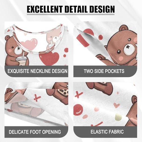 senya Drink Milk Tea Bear Summer Pajamas Set Short Cotton Sleepwear 2 Piece4