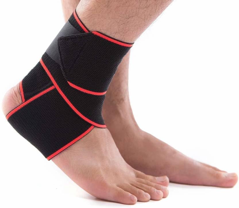 Ankle Support Brace - Adjustable Ankle Brace Wrap Strap for Sports Protect, Plantar Fasciitis, Achilles tendonitis, Ligament damage, Injury Recovery, Men Women (Free Size) (Red)