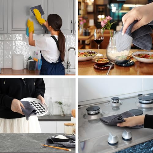 Py Home & Sports Kitchen Towels Set Of 4, 100% Cotton 14 Inchx14 Inch Waffle Weave Dish Towels thumb #4