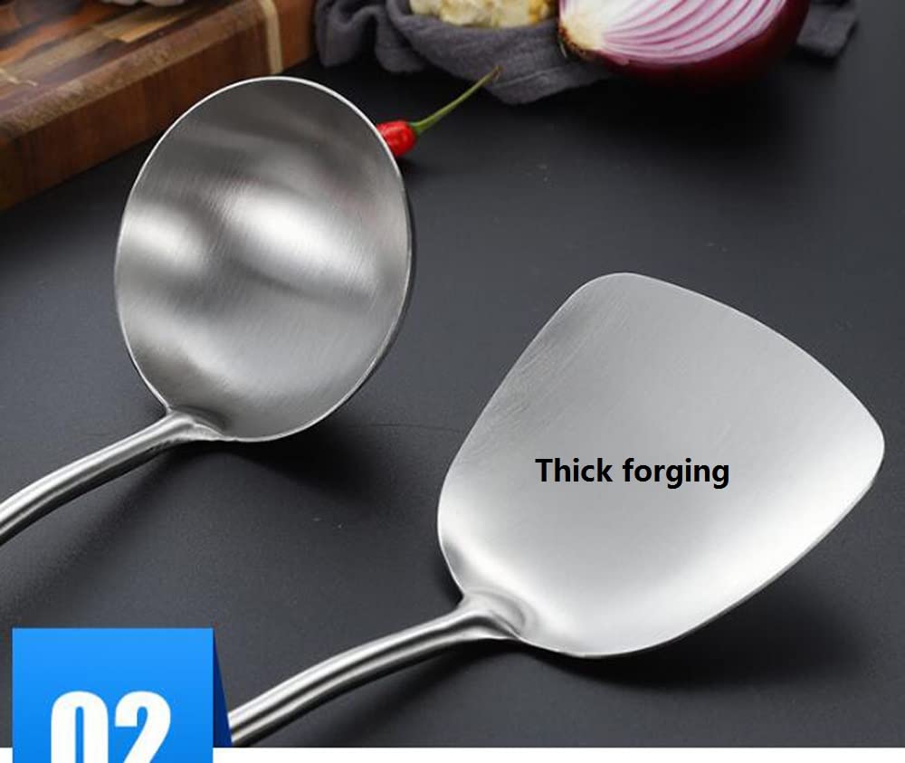 6 Pièces Set de Cuisine Inox avec Cuillères, Spatules et Ustensiles, Manche Stratifié en Poirier