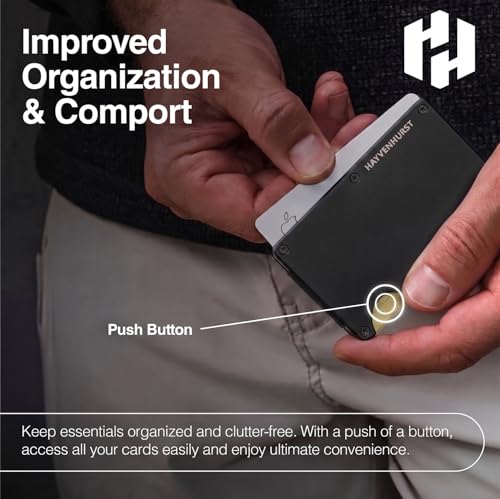 Image of Hayvenhurst Wallet for Men - Slim RFID Blocking Metal Wallet with Money Clip, Minimalist Front Pocket Credit Card Holder, Small Mens Wallet