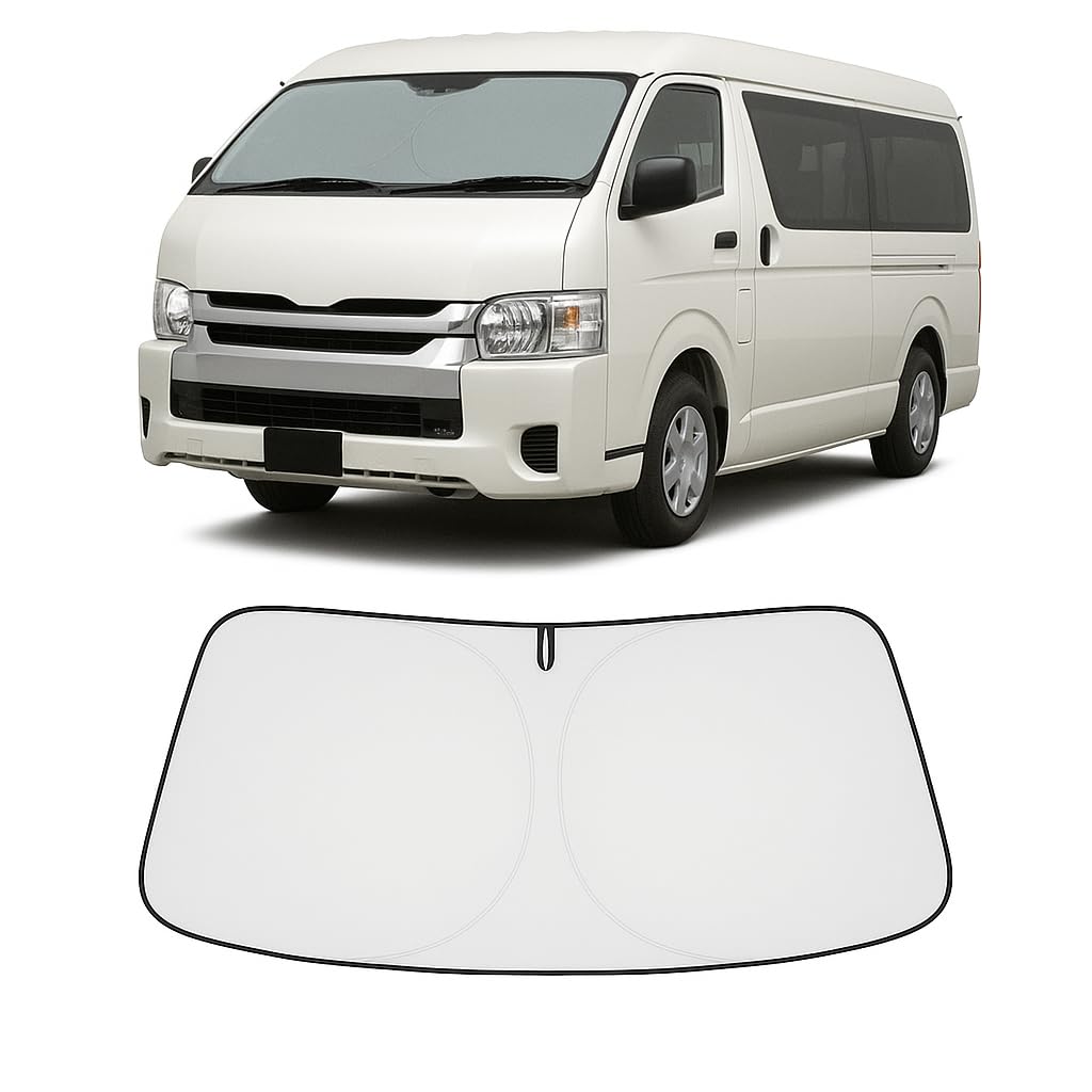 Proadsy Front Sun Shade for Toyota Hiace 200 Series 200 Series Wide (2004-Present) Foldable, 4 Layer Heat Insulation, UV 99% Reduction, Compatible with Dash Camera, Storage Bag Included
