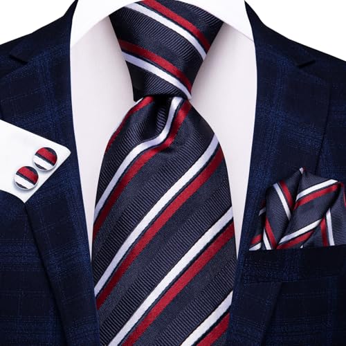 Image of Hi-Tie Men's Tie Lapel Pin Set Pocket Square Cufflinks Formal Woven Silk Tie Sets Wedding Party