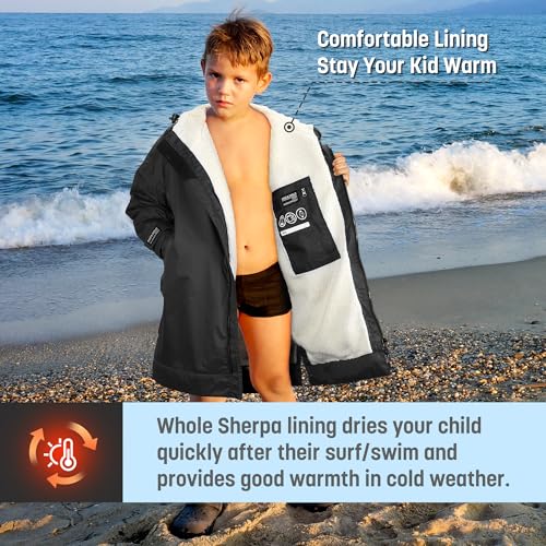 Catalonia Swim Parka with Hood, Lightweight Youth Surf Swim Jacket, Waterproof & Warm Sherpa Lined Swim Coat4