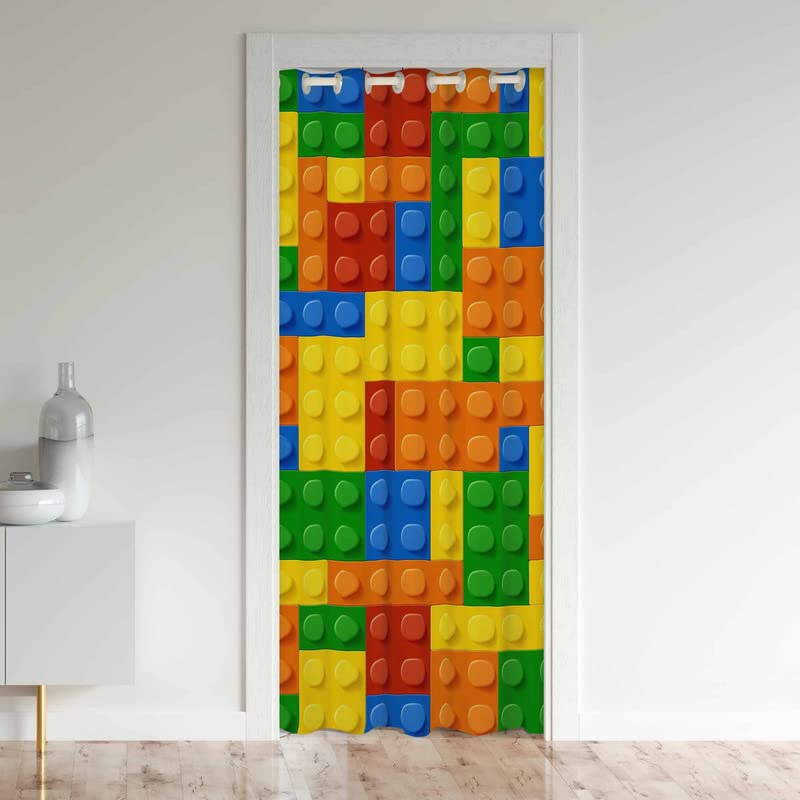 Games Door Curtain for Doorway Privacy Building Blocks Toy Brick Sliding Closet Door Curtains Insulated Thermal Privacy Curtain Cover for Room Divider 30%-50% Blackout Curtain 1 Panel 86x203cm