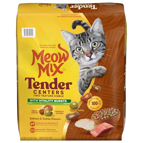 Image of Meow Mix Tender Centers Dry Cat Food, Salmon & Turkey with Vitality Bursts, 13.5 Pound Bag