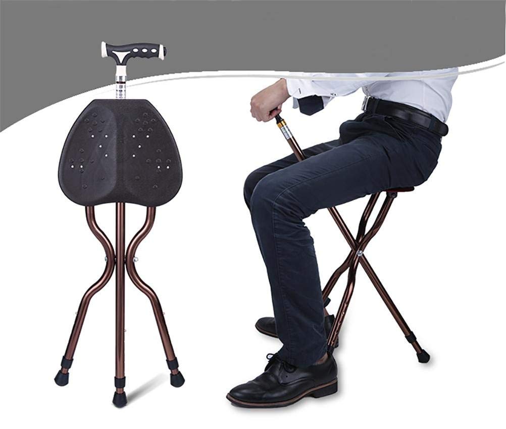 Bastón Plegable, Ligero, de Altura Ajustable, Asiento, bastón, Taburete de Descanso de Pesca portátil con luz Led para Personas Mayores, muletas