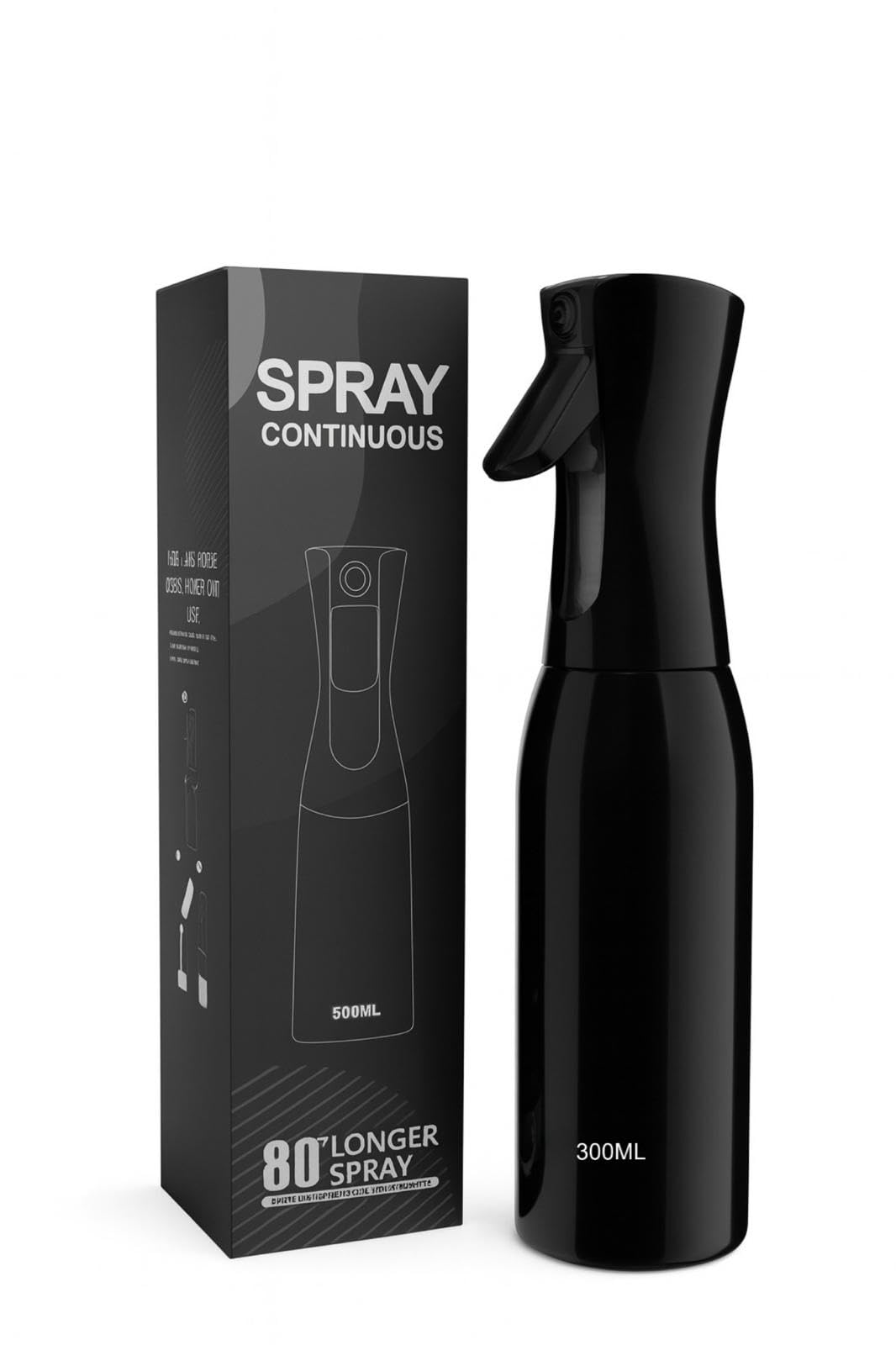 Nm Beauty Black Hair Spray Bottle- Nmb Continuous Water Mister Spray Bottle Empty, Fine Mist Curly Hair Spray Bottle For Taming Hair,Plants,Pets, Cleaning- Transparent White & - 300Ml & 500Ml (, 300Ml)